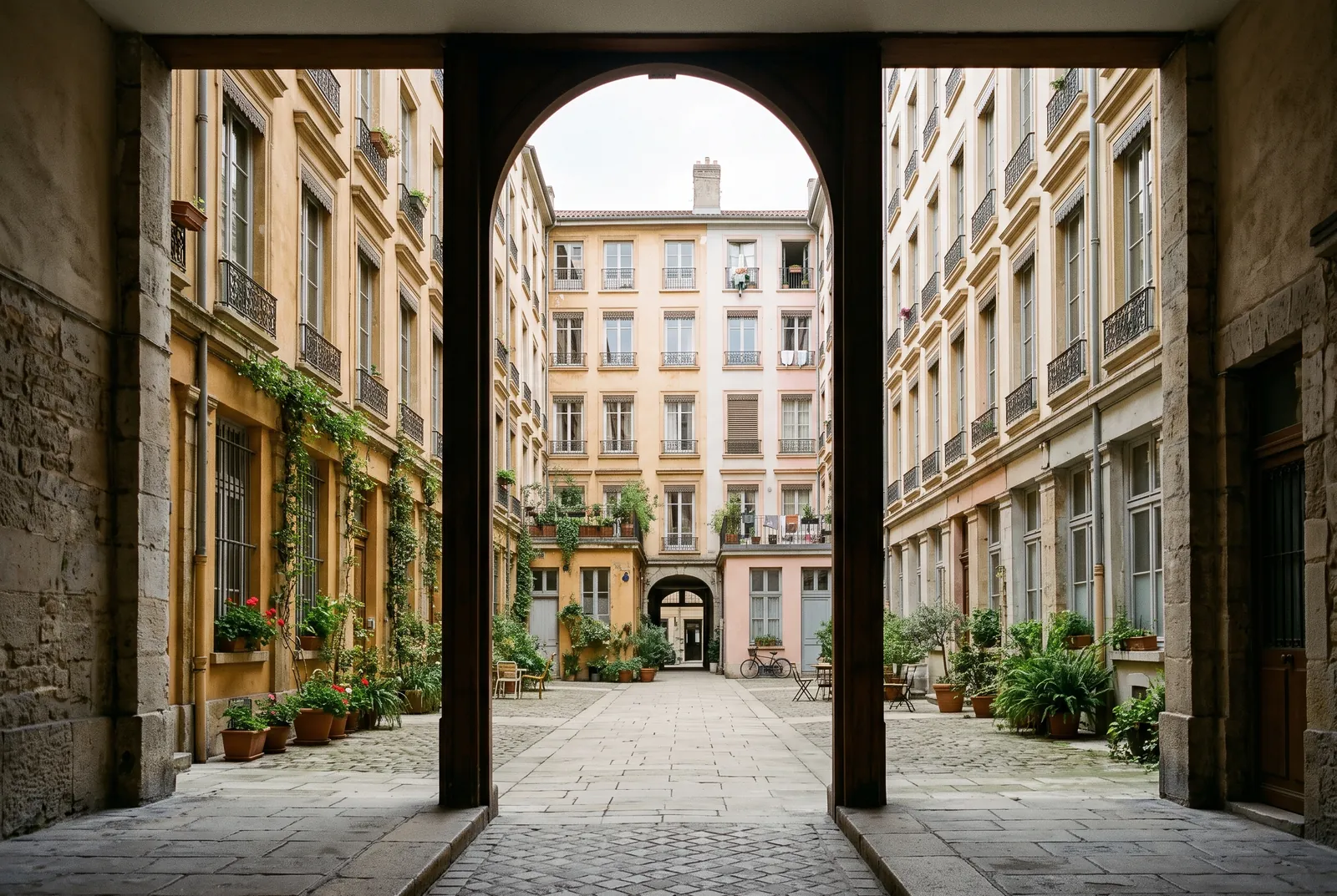 Cour intérieure d'un immeuble à Lyon